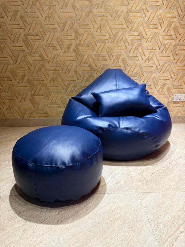 Faux Leather Xxl Pear Shape 3pcs Combo Bean Bag - Navy Blue