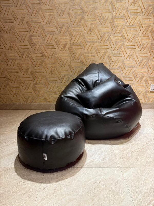 Faux Leather Xxl Pear Shape 3pcs Combo Bean Bag - Black