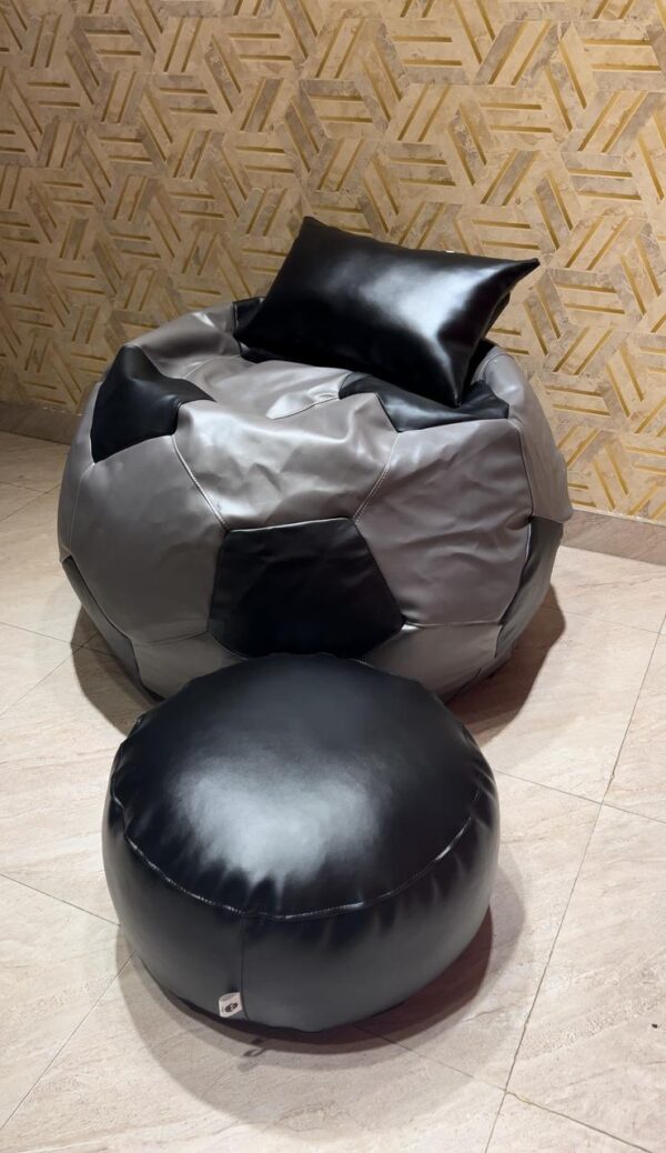 Faux Leather XxL Football Shape 3pcs Combo Bean Bag-Gray/Black