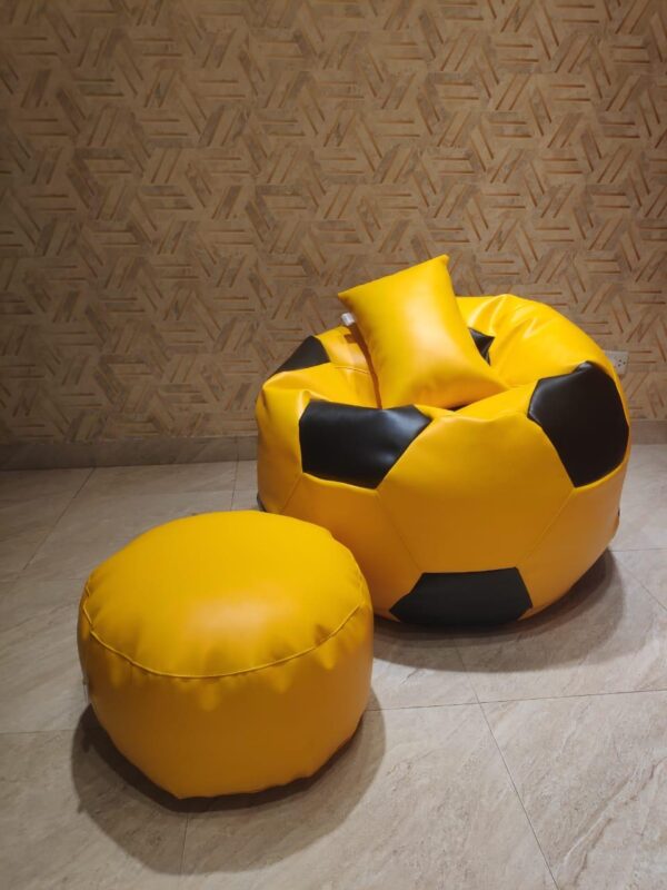 Faux Leather XxL Football Shape 3pcs Combo Bean Bag-Yellow/Black