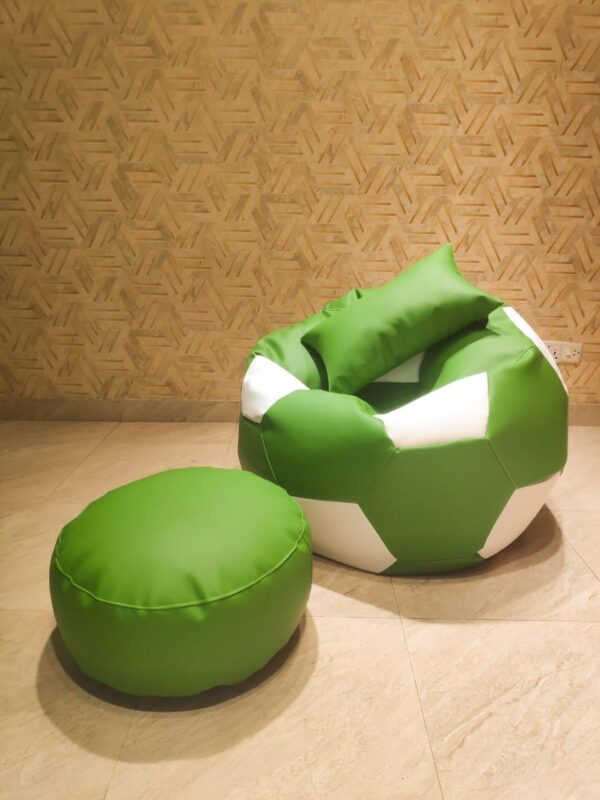 Faux Leather XxL Football Shape 3pcs Combo Bean Bag-Green/White