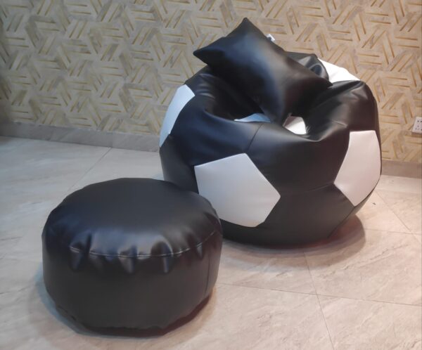 Faux Leather XxL Football Shape 3pcs Combo Bean Bag-Black/White