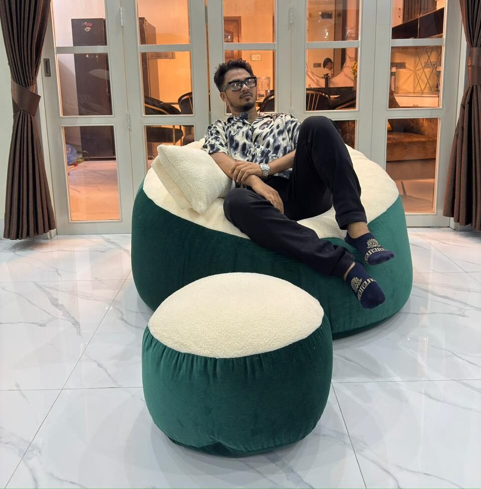 Giant Roll Fabrics Xxxl 3pcs Combo Bean Bag- Sea Green/Cream