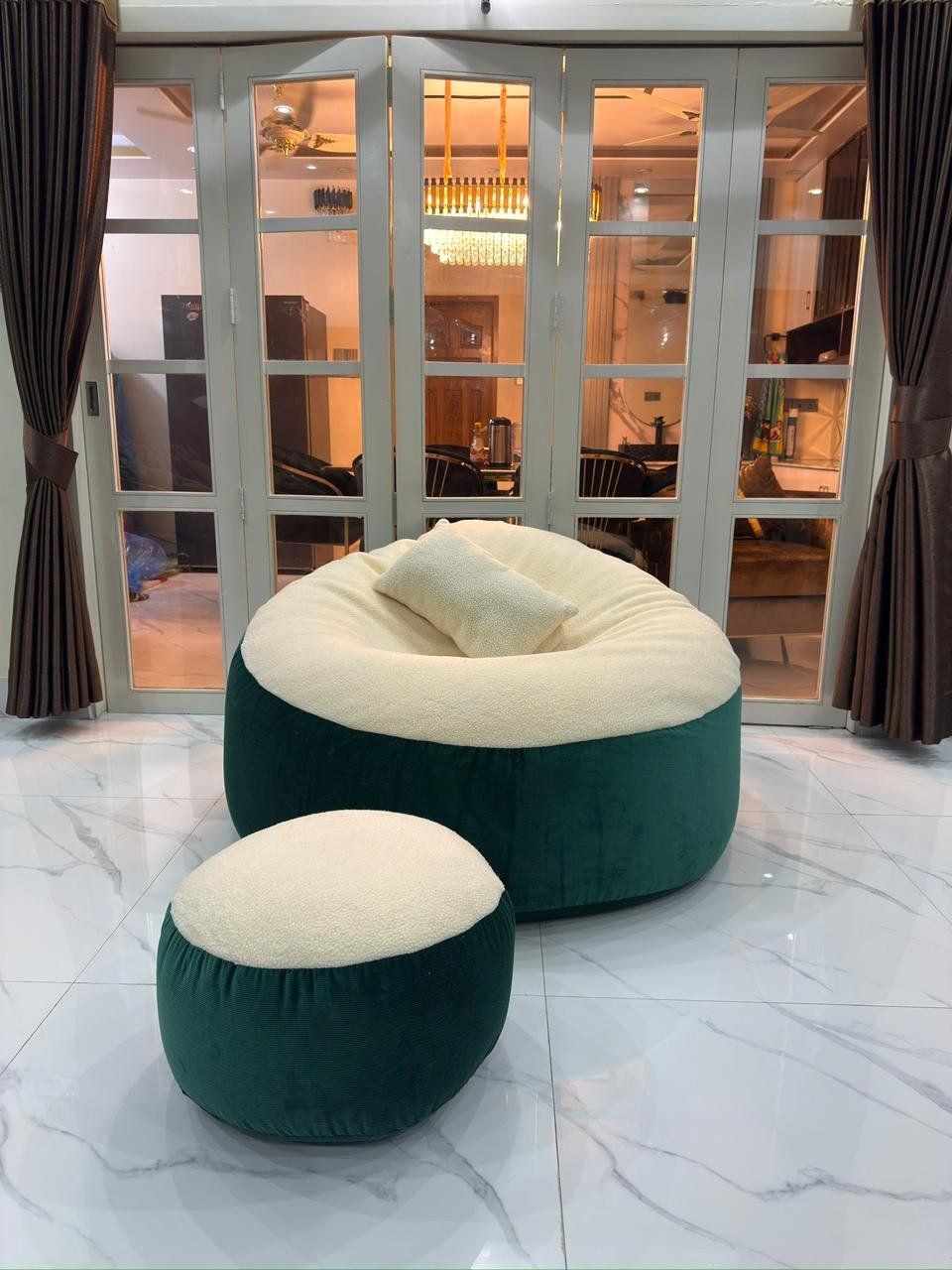 Giant Roll Fabrics Xxxl 3pcs Combo Bean Bag- Sea Green/Cream - Image 2