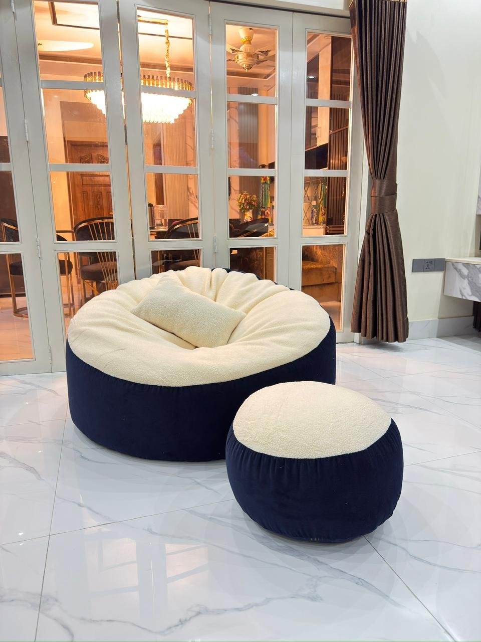 Giant Roll Fabrics Xxxl 3pcs Combo Bean Bag- Navy Blue/Cream - Image 2