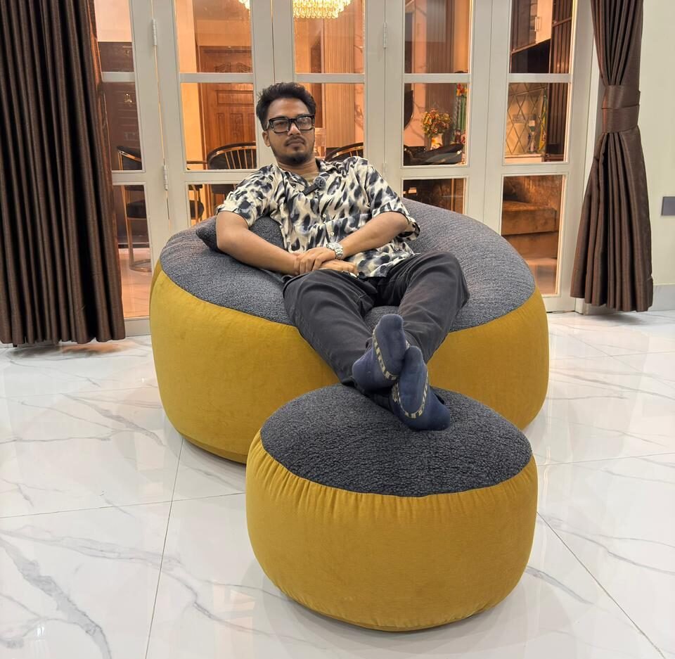 Giant Roll Fabrics Xxxl 3pcs Combo Bean Bag- Golden/Charcoal