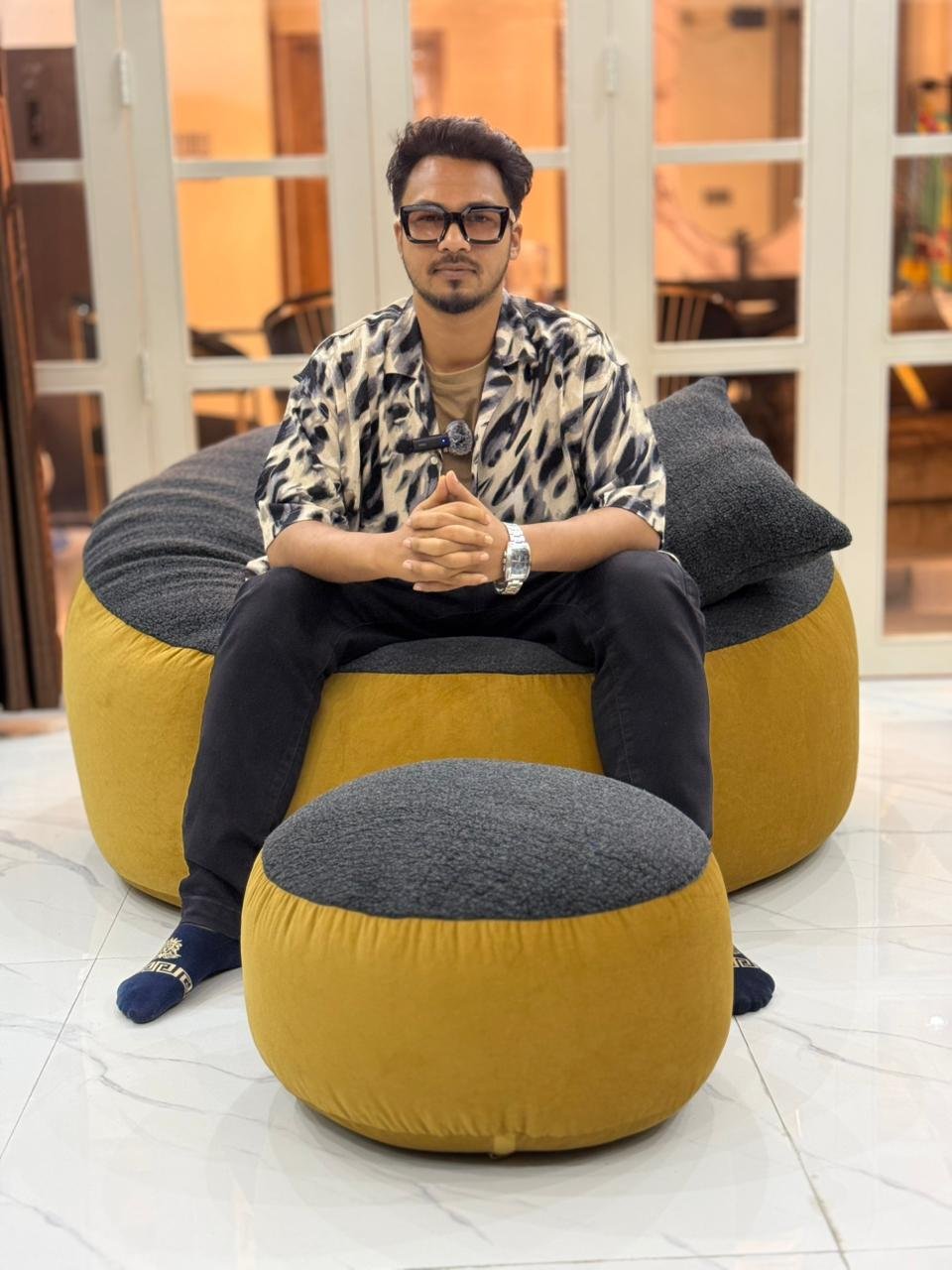 Giant Roll Fabrics Xxxl 3pcs Combo Bean Bag- Golden/Charcoal - Image 2