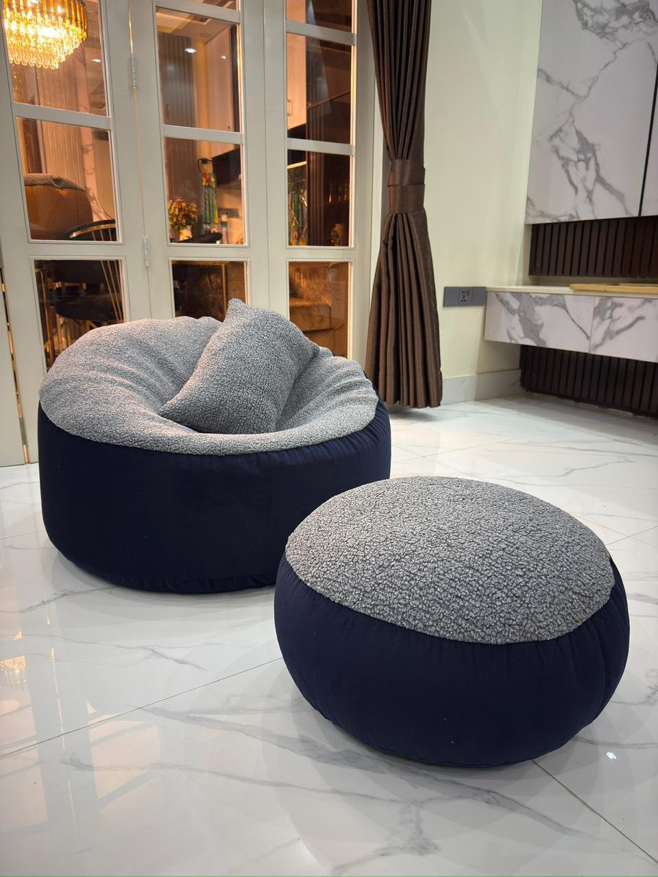 Giant Roll Fabrics Xxl 3pcs Combo Bean Bag- Navy Blue/Ash - Image 2