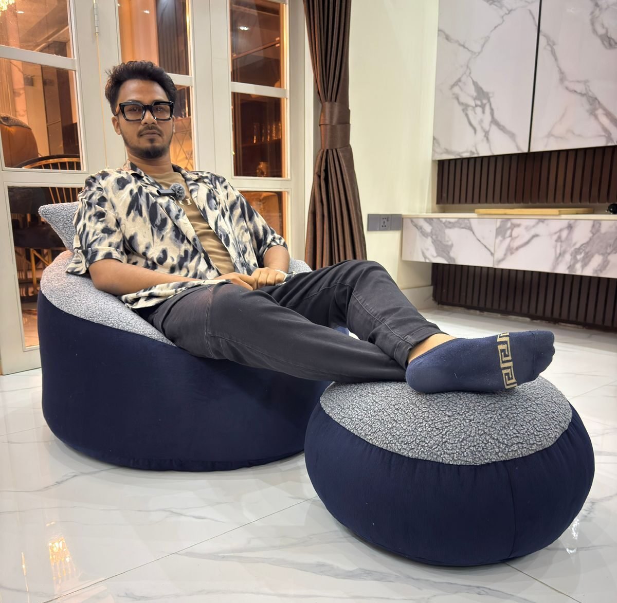 Giant Roll Fabrics Xxl 3pcs Combo Bean Bag- Navy Blue/Ash