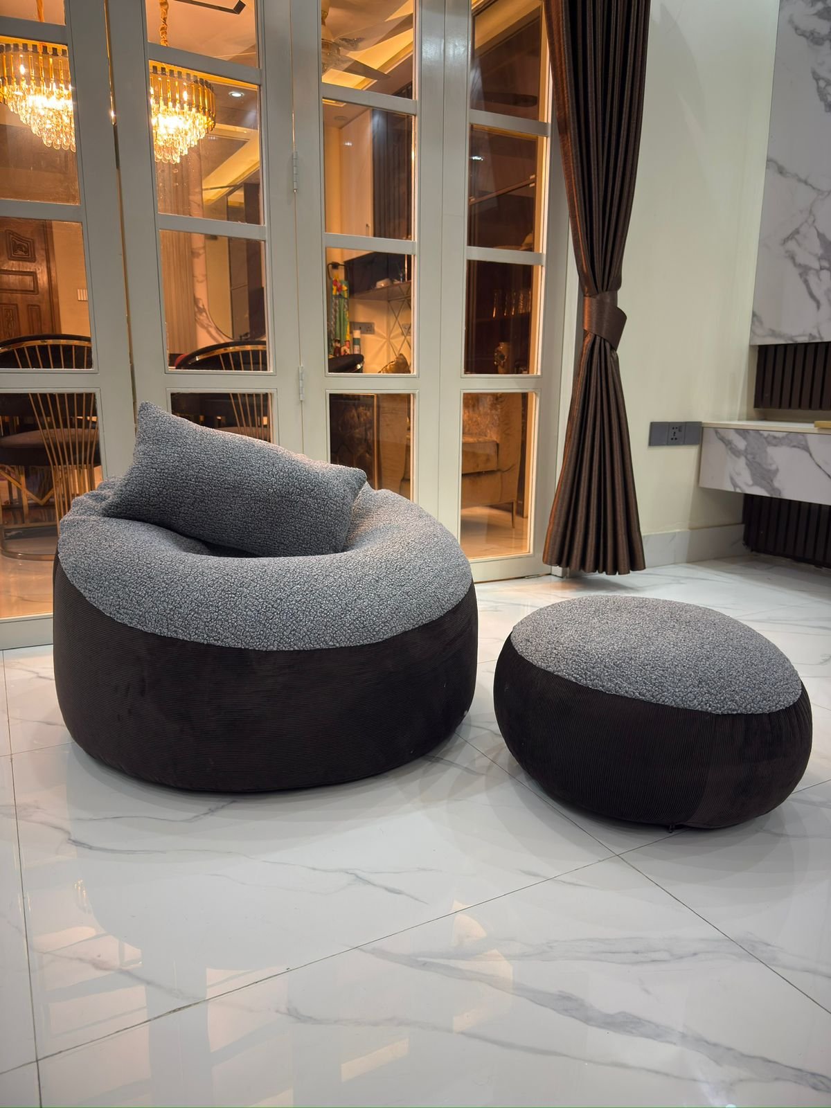 Giant Roll Fabrics Xxl 3pcs Combo Bean Bag- Brown/Ash - Image 2