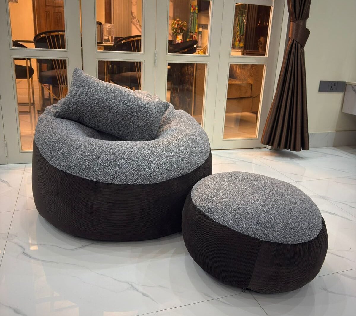 Giant Roll Fabrics Xxl 3pcs Combo Bean Bag- Brown/Ash