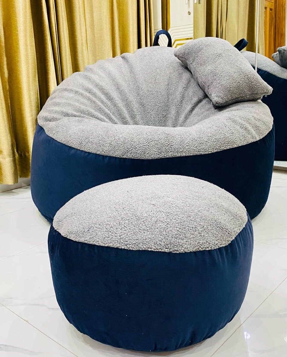 Giant Roll Fabrics Xxxl 3pcs Combo Bean Bag- Navy Blue/ Ash