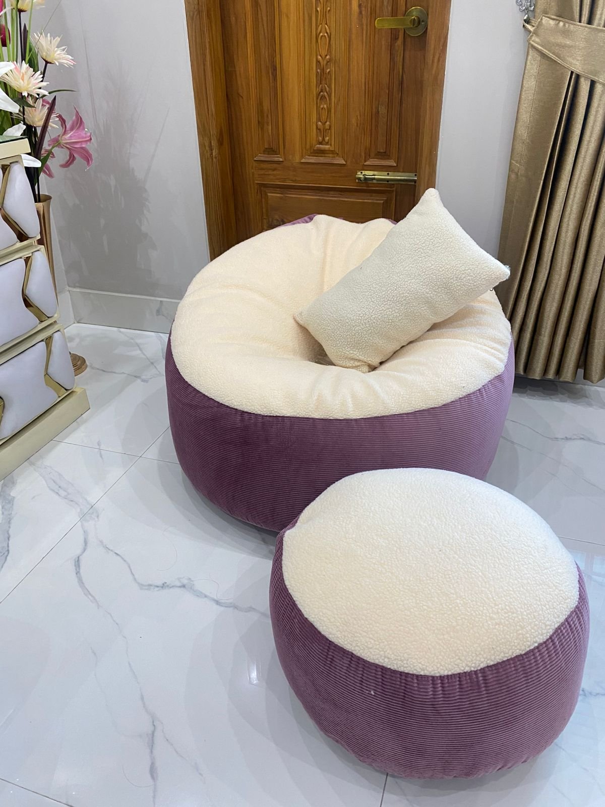 Giant Roll Fabrics Xxl 3pcs Combo Bean Bag-Onion/Cream - Image 2