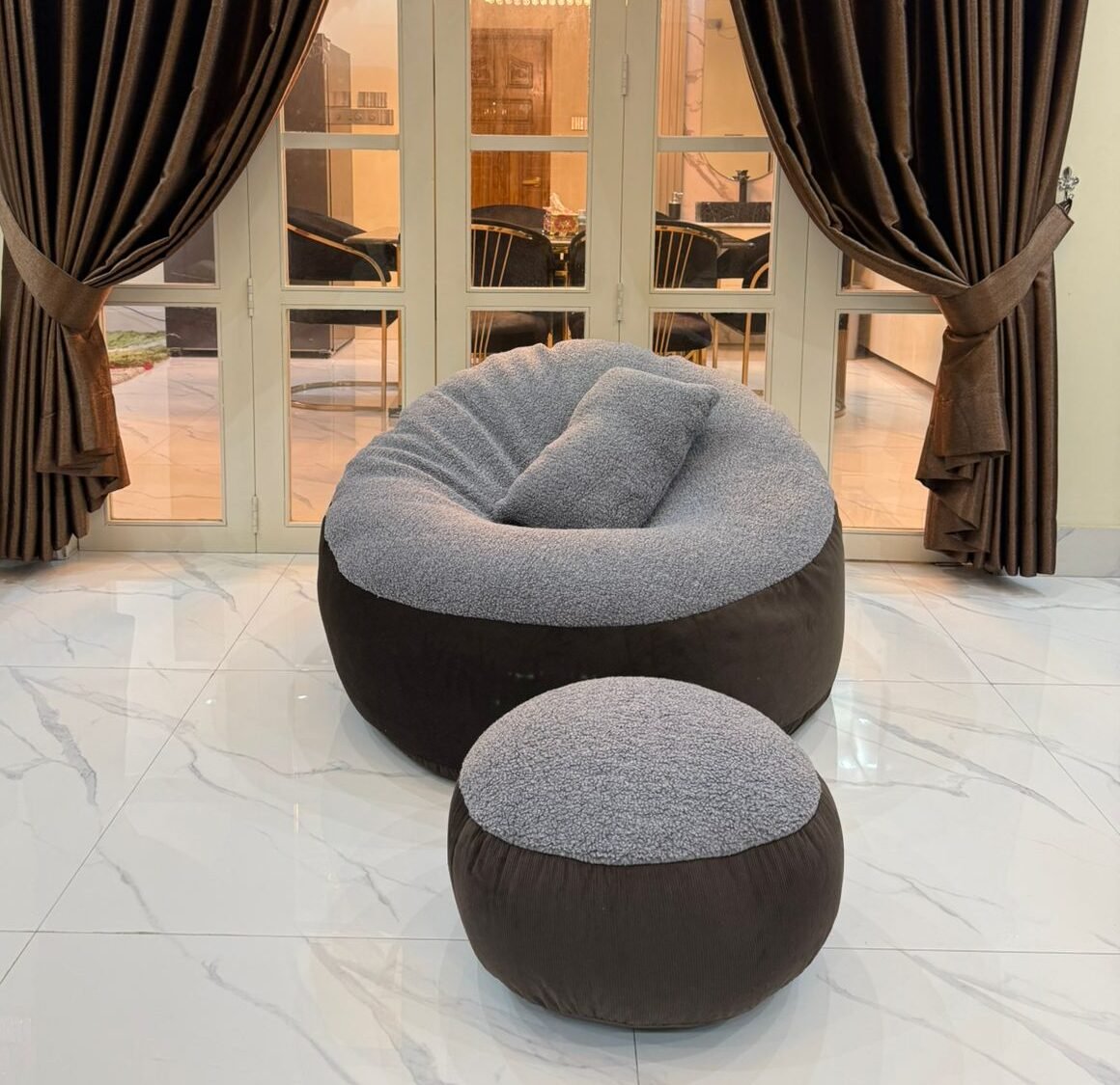 Giant Roll Fabrics Xxxl 3pcs Combo Bean Bag- Brown /Ash