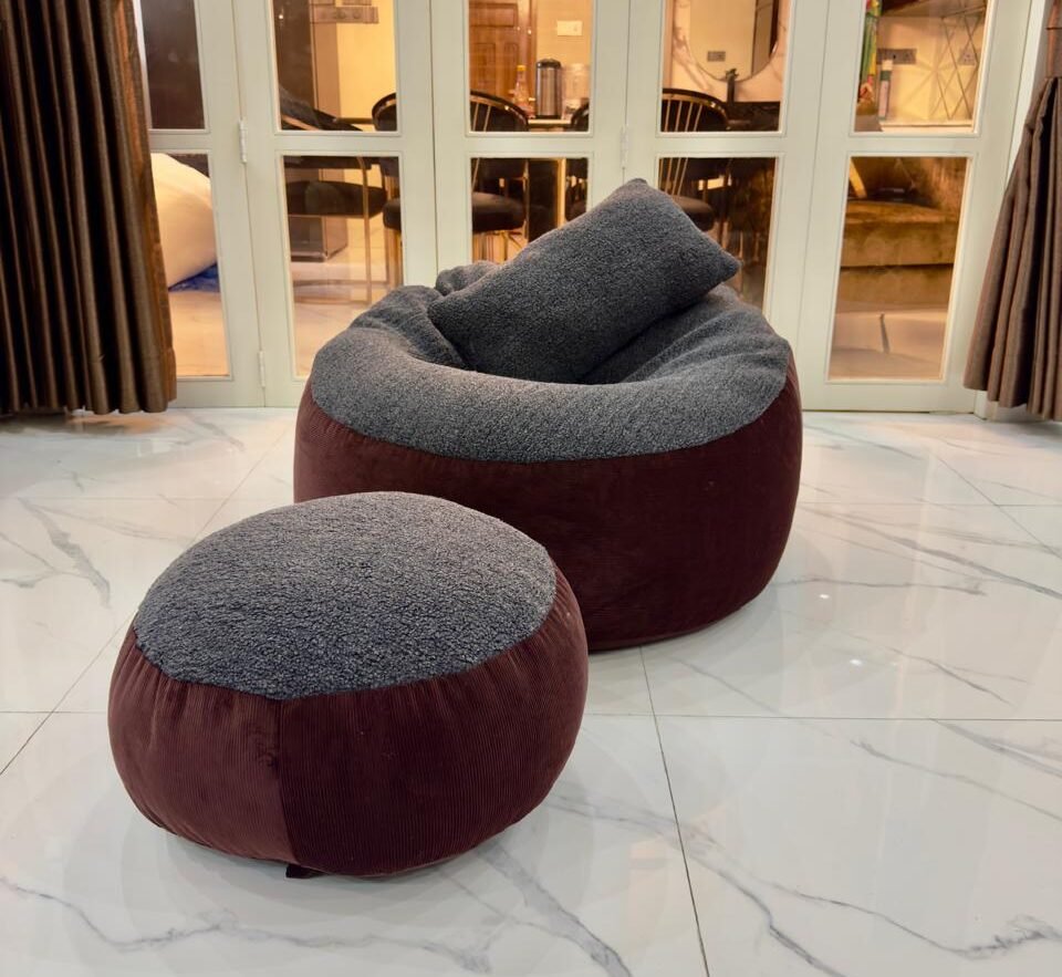 Giant Roll Fabrics Xxl 3pcs Combo Bean Bag- Oxblood/Charcoal