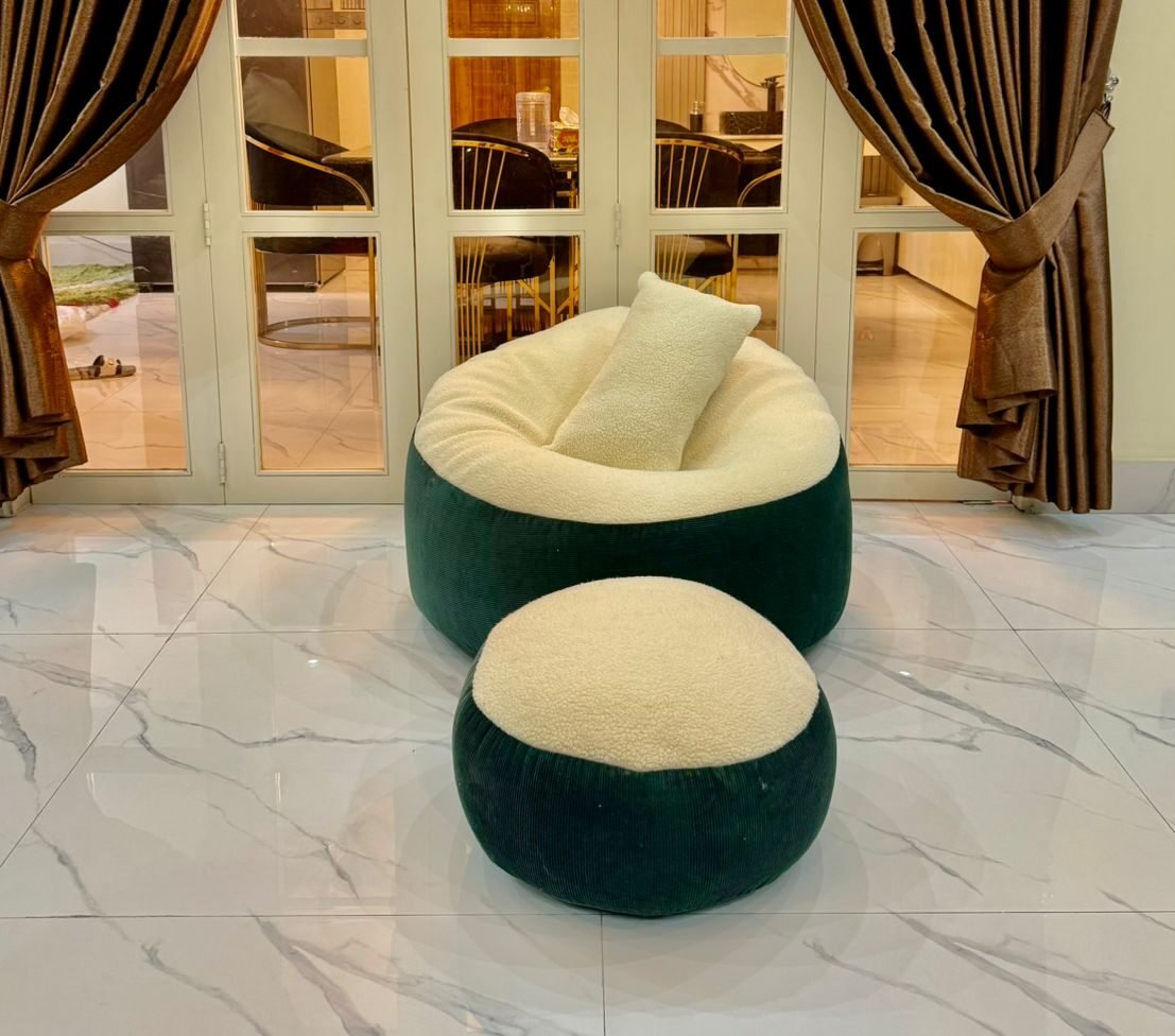 Giant Roll Fabrics Xxl 3pcs Combo Bean Bag- Sea Green/Cream