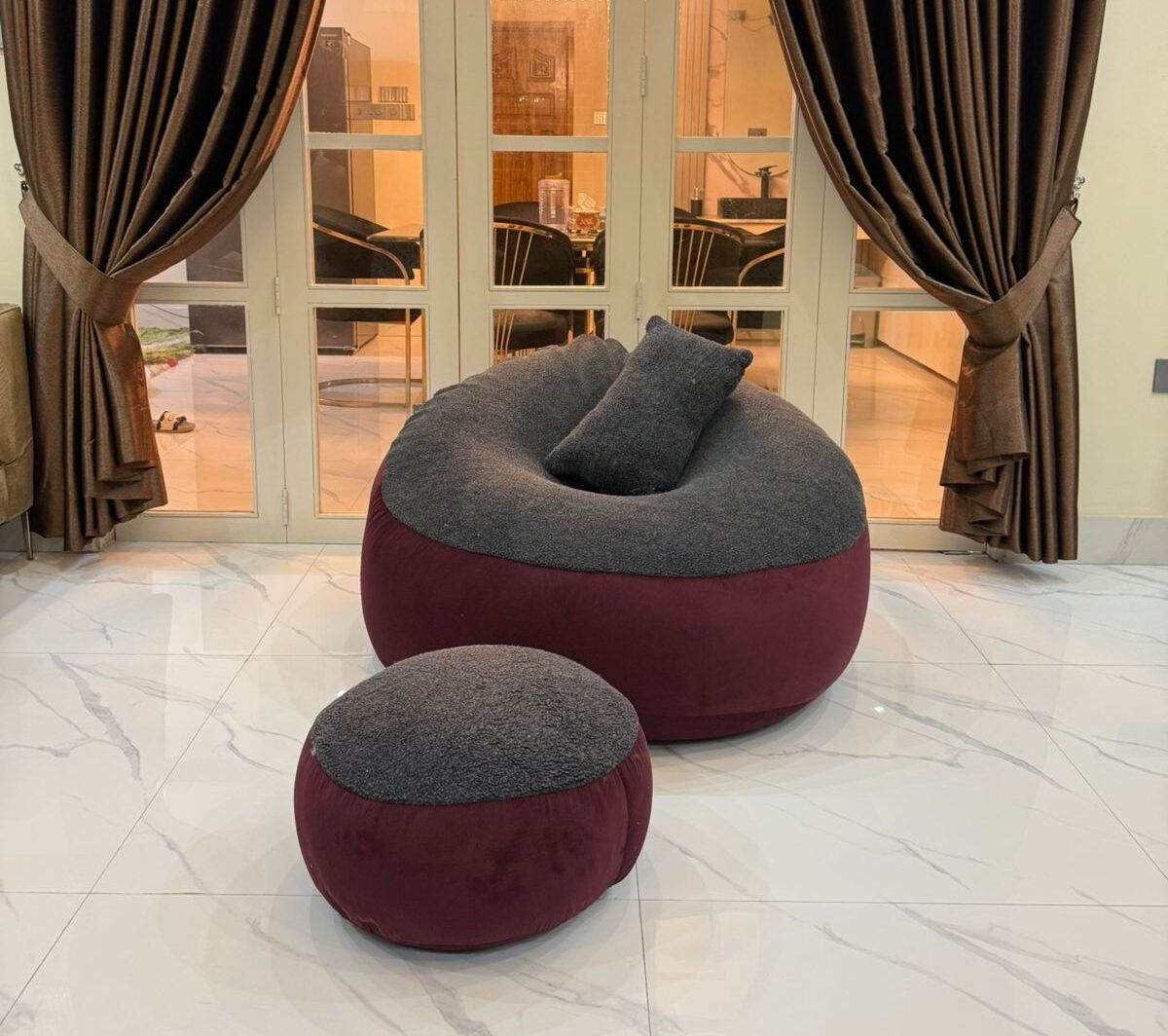 Giant Roll Fabrics Xxxl 3pcs Combo Bean Bag- Oxblood/Charcoal